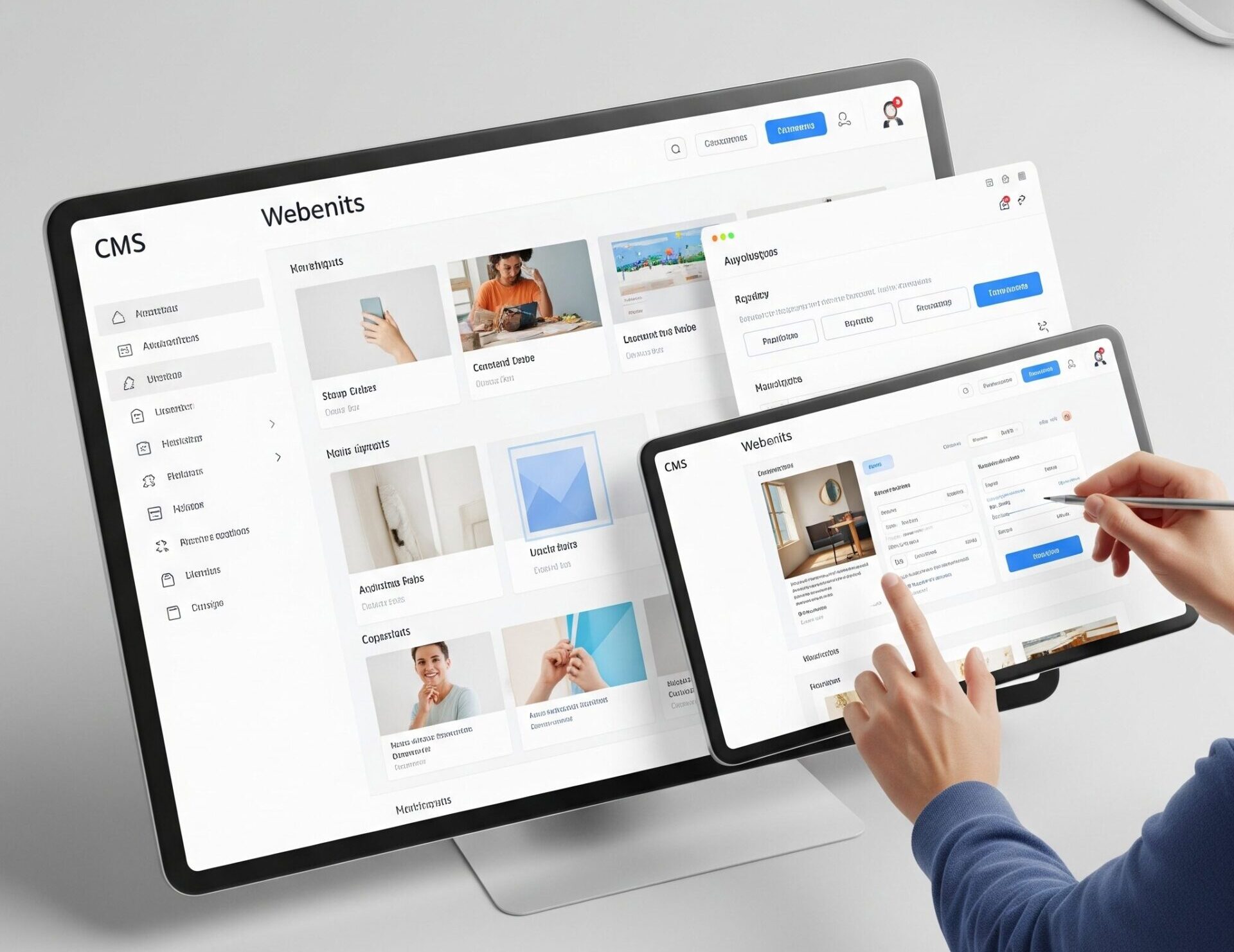Webサイトの管理システム（CMS）を操作し、コンテンツを更新する様子