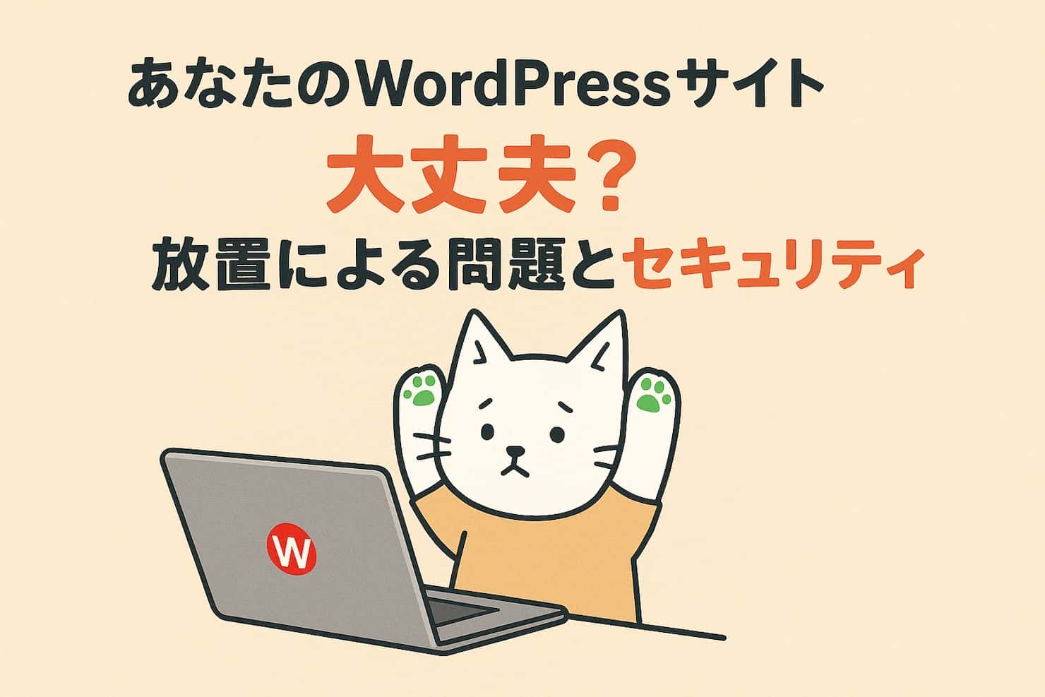 パソコンの前でセキュリティ問題で困っている白猫のイラスト
