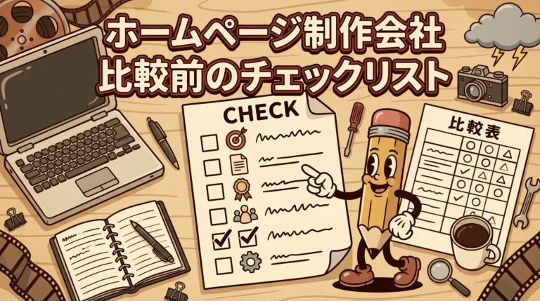 ホームページ制作会社を比較する6項目のチェックリストを示すアイキャッチ画像
